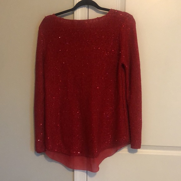 Women’s medium red sweater by Rafaella. Round neck with tiny sequins throughout. - Picture 2 of 6
